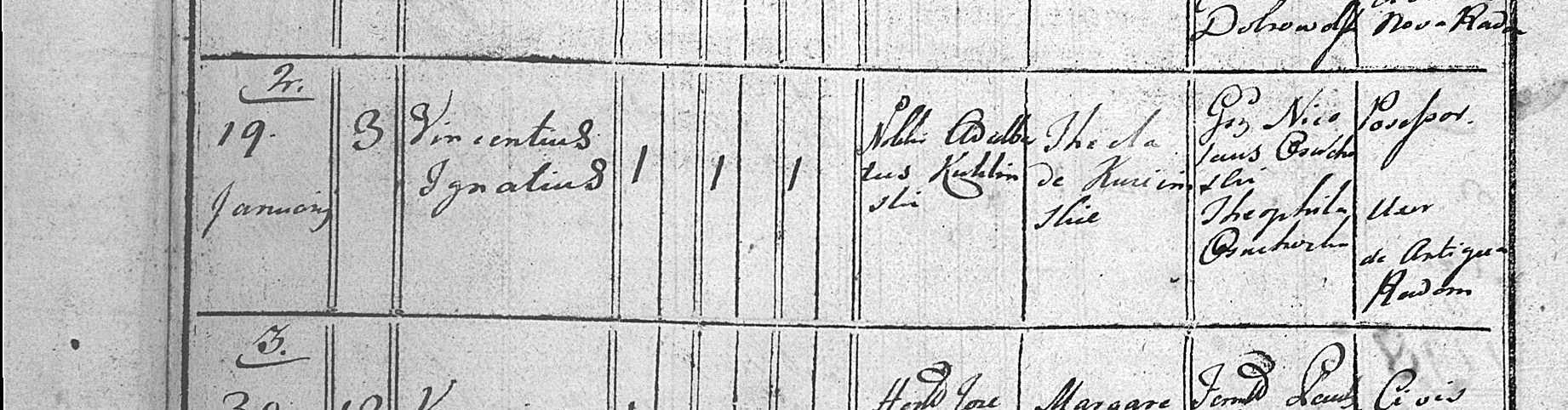 Akt urodzenia Wincentego Ignacego Kuklińskiego /fot. Family Search