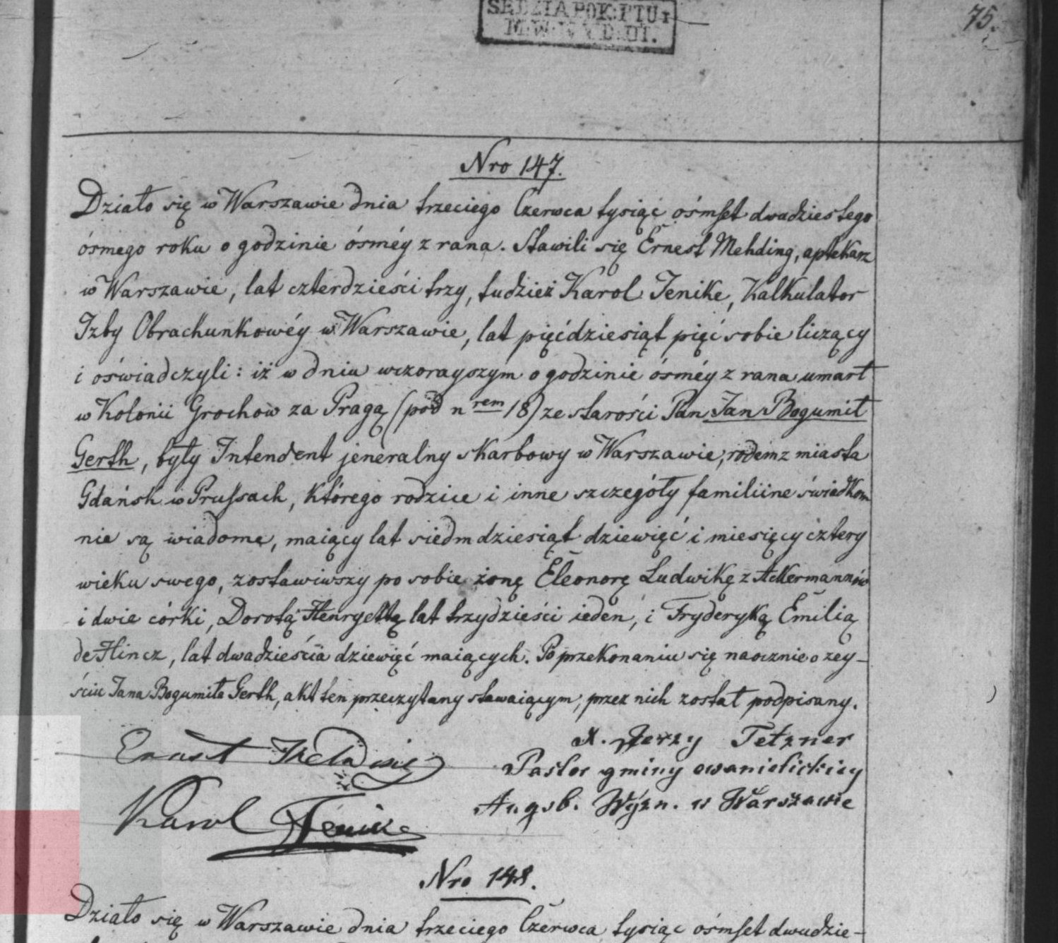 Akt zgonu Jana Bogumiła Gerth /szukajwarchiwach.pl