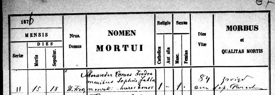 Akt zgonu Aleksandra Fredry