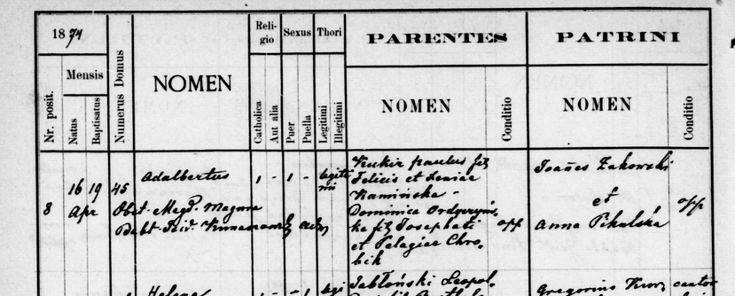 Akt chrztu Wojciecha Kukiza /fot. Archiwum Główne Akt Dawnych